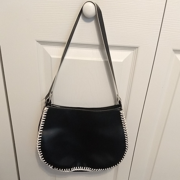 MX Womens Black White Quilted Faux Leather Satchel Shoulder Bag Palm Trees - Picture 2 of 6